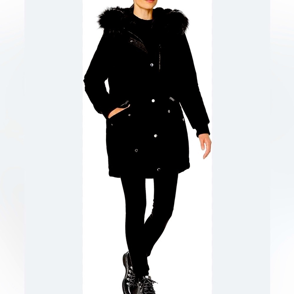 NWT’s Marc New York black fur hooded wool coat
